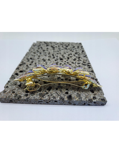 Klamra Francuska DWA FIOLETOWE KWIATKI Z CYRKONIAMI Lolita Accessories