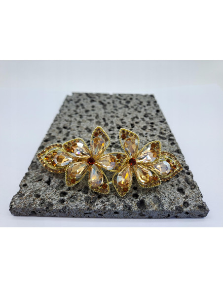 Klamra Francuska DWA BRĄZOWE KWIATKI Z CYRKONIAMI Lolita Accessories