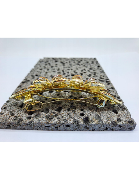 Klamra Francuska DWA BRĄZOWE KWIATKI Z CYRKONIAMI Lolita Accessories