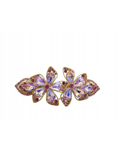 Klamra Francuska DWA RÓŻOWE KWIATKI Z CYRKONIAMI Lolita Accessories