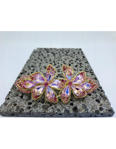 Klamra Francuska DWA RÓŻOWE KWIATKI Z CYRKONIAMI Lolita Accessories