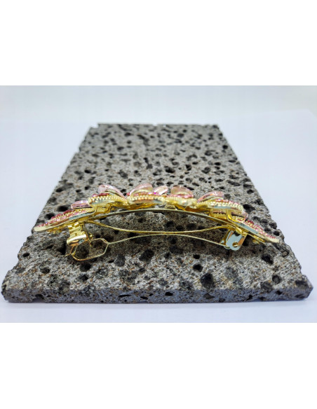 Klamra Francuska DWA RÓŻOWE KWIATKI Z CYRKONIAMI Lolita Accessories