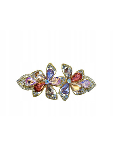 Klamra Francuska DWA WIELOKOLOROWE KWIATKI Z CYRKONIAMI Lolita Accessories