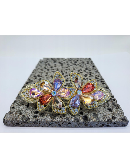 Klamra Francuska DWA WIELOKOLOROWE KWIATKI Z CYRKONIAMI Lolita Accessories