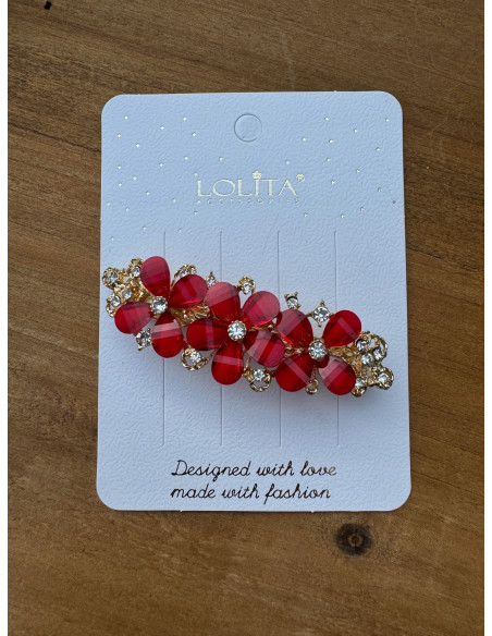 Klamra Francuska do włosów CZERWONE KWIATKI KWIAT Lolita Accessories