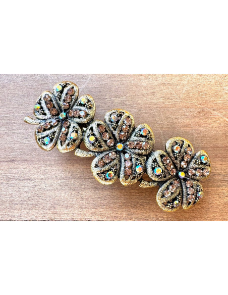 Klamra Francuska z kamieniami cyrkonie ZŁOTE KWIATKI Lolita Accessories