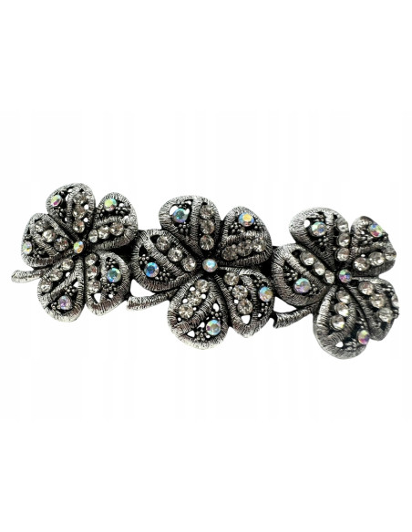 Klamra Francuska z kamieniami cyrkonie SREBRNE KWIATKI Lolita Accessories