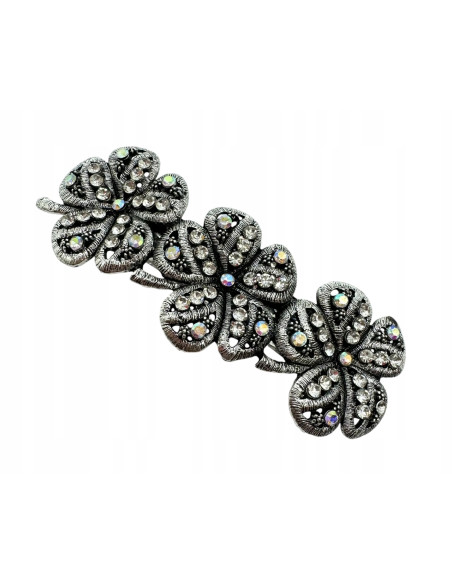 Klamra Francuska z kamieniami cyrkonie SREBRNE KWIATKI Lolita Accessories