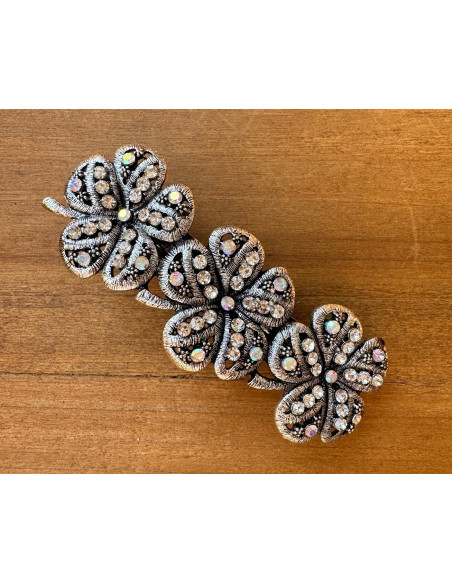 Klamra Francuska z kamieniami cyrkonie SREBRNE KWIATKI Lolita Accessories