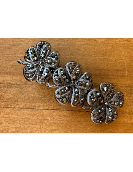 Klamra Francuska z kamieniami cyrkonie GRAFITOWE KWIATKI Lolita Accessories