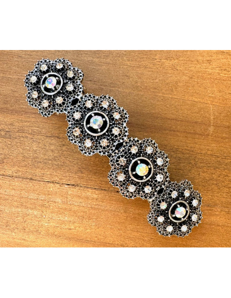 Klamra Francuska z kamieniami cyrkonie SREBRNE KWIATKI Lolita Accessories