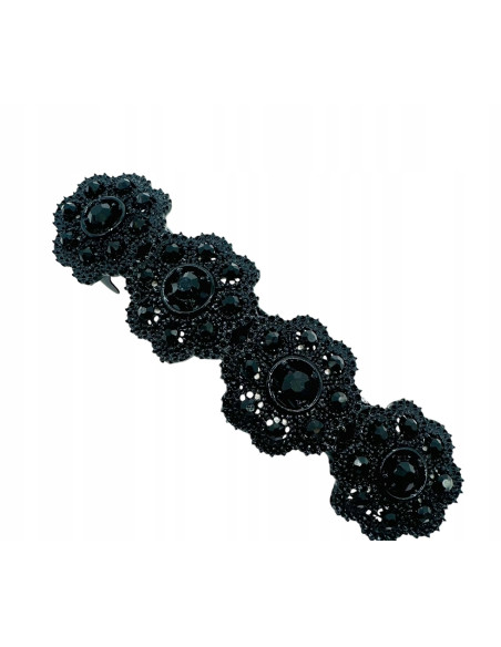 Klamra Francuska z kamieniami cyrkonie CZARNE KWIATKI Lolita Accessories