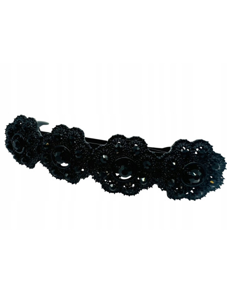 Klamra Francuska z kamieniami cyrkonie CZARNE KWIATKI Lolita Accessories