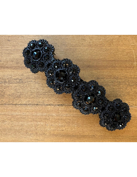 Klamra Francuska z kamieniami cyrkonie CZARNE KWIATKI Lolita Accessories