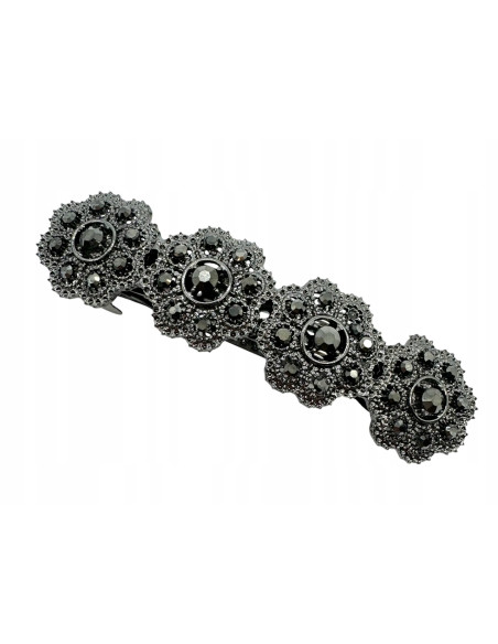 Klamra Francuska z kamieniami cyrkonie GRAFITOWE KWIATKI Lolita Accessories