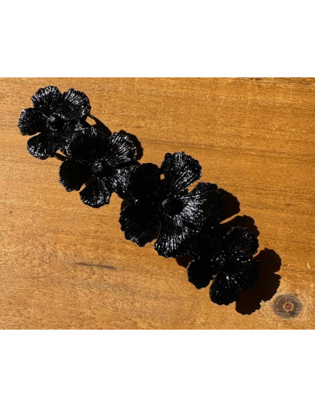 Klamra Francuska z kamieniami cyrkonie CZARNE KWIATKI Lolita Accessories