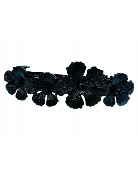 Klamra Francuska z kamieniami cyrkonie CZARNE KWIATKI Lolita Accessories