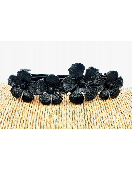 Klamra Francuska z kamieniami cyrkonie CZARNE KWIATKI Lolita Accessories