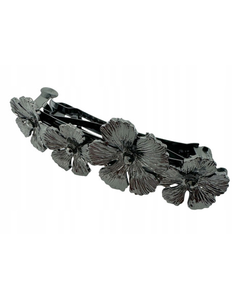 Klamra Francuska z kamieniami cyrkonie GRAFITOWE KWIATKI Lolita Accessories