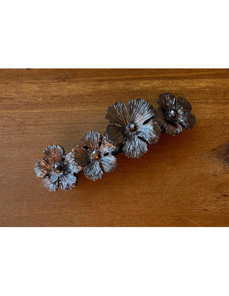 Klamra Francuska z kamieniami cyrkonie GRAFITOWE KWIATKI Lolita Accessories