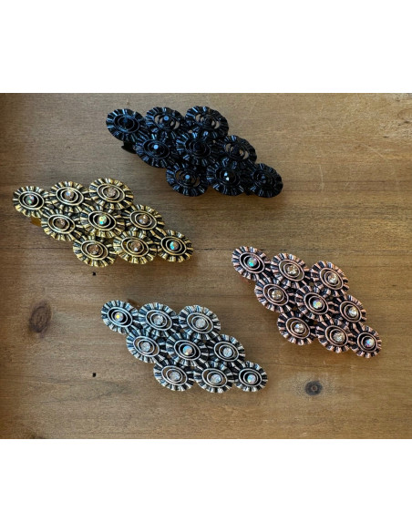 Klamra Francuska z kamieniami cyrkonie CZARNA ROZETA Lolita Accessories