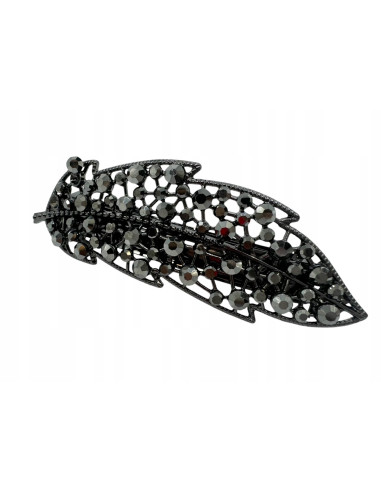 Klamra Francuska z kamieniami GRAFITOWY LIŚĆ...