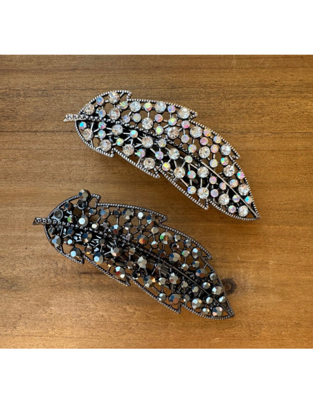 Klamra Francuska z kamieniami GRAFITOWY LIŚĆ Lolita Accessories