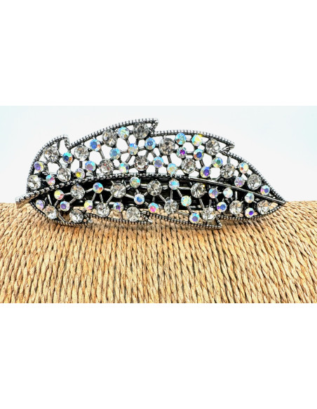 Klamra Francuska z kamieniami cyrkonie SREBRNE LIŚĆ Lolita Accessories