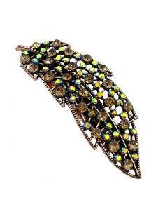 Klamra Francuska z kamieniami cyrkonie MIEDZIANY LISĆ...