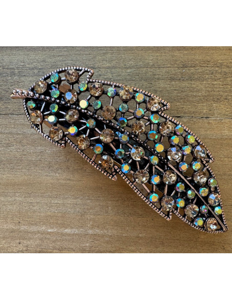 Klamra Francuska z kamieniami cyrkonie MIEDZIANY LISĆ Lolita Accessories