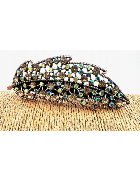 Klamra Francuska z kamieniami cyrkonie MIEDZIANY LISĆ Lolita Accessories