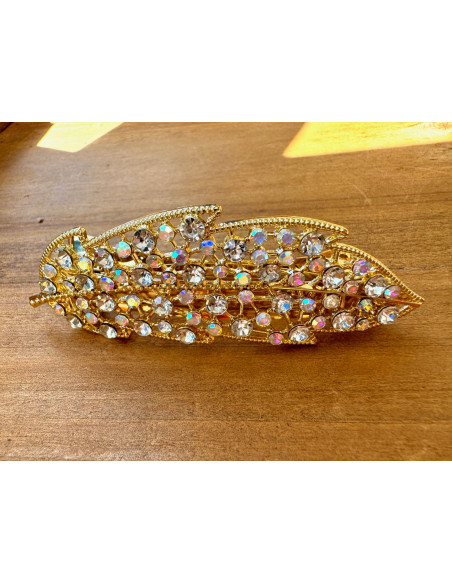 Klamra Francuska z kamieniami cyrkonie ZŁOTY LIŚĆ Lolita Accessories