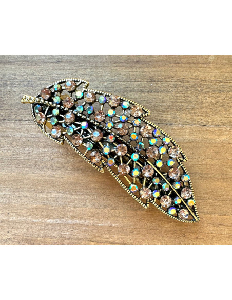 Klamra Francuska z kamieniami cyrkonie STARE ZŁOTO LIŚĆ Lolita Accessories