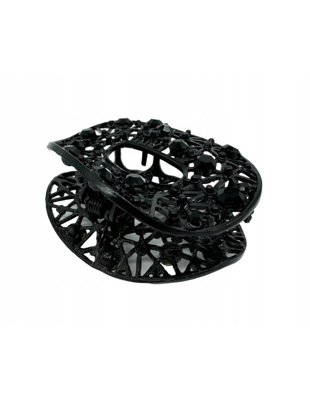 Klamra szczękowa AŻUROWA do włosów CZARNA Lolita Accessories z cyrkoniami