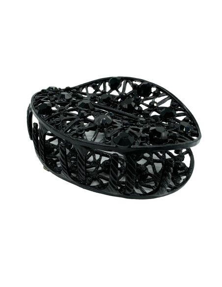 Klamra szczękowa AŻUROWA do włosów CZARNA Lolita Accessories z cyrkoniami