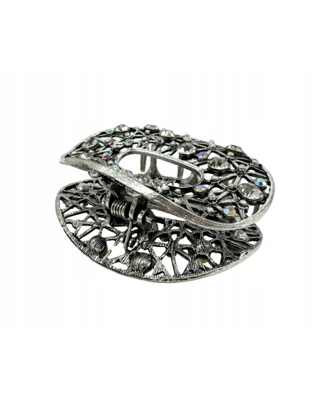 Klamra szczękowa AŻUROWA do włosów SREBRNA Lolita Accessories z cyrkoniami