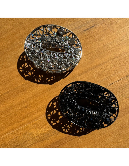 Klamra szczękowa AŻUROWA do włosów SREBRNA Lolita Accessories z cyrkoniami