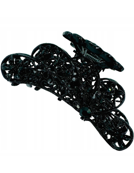 Klamra szczękowa AŻUROWA do włosów CZARNA Lolita Accessories z cyrkoniami