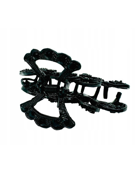 Klamra szczękowa AŻUROWA do włosów CZARNA Lolita Accessories z cyrkoniami