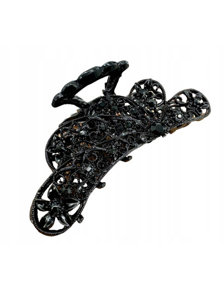Klamra szczękowa AŻUROWA do włosów CZARNA Lolita Accessories z cyrkoniami