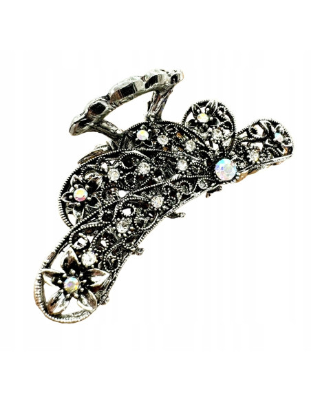 Klamra szczękowa AŻUROWA do włosów SREBRNA Lolita Accessories z cyrkoniami