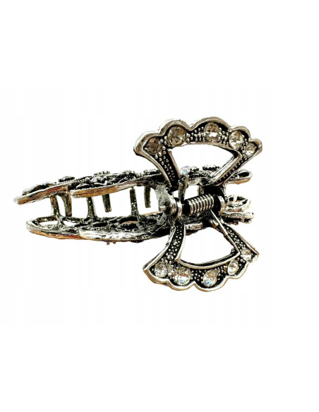 Klamra szczękowa AŻUROWA do włosów SREBRNA Lolita Accessories z cyrkoniami