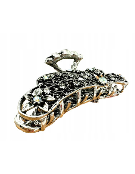 Klamra szczękowa AŻUROWA do włosów SREBRNA Lolita Accessories z cyrkoniami