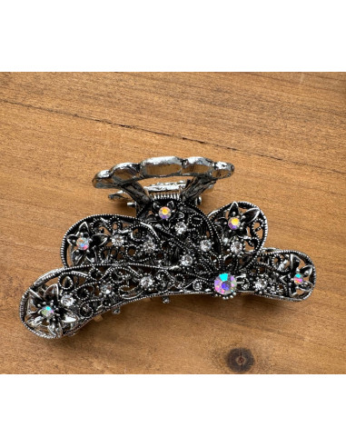 Klamra szczękowa AŻUROWA do włosów SREBRNA...