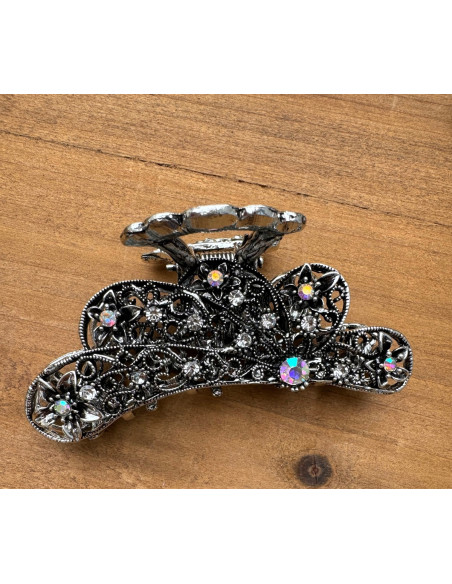 Klamra szczękowa AŻUROWA do włosów SREBRNA Lolita Accessories z cyrkoniami