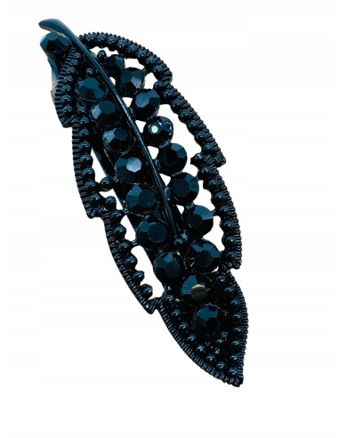 Klamra Francuska z kamieniami cyrkonie CZARNY LIŚĆ Lolita Accessories