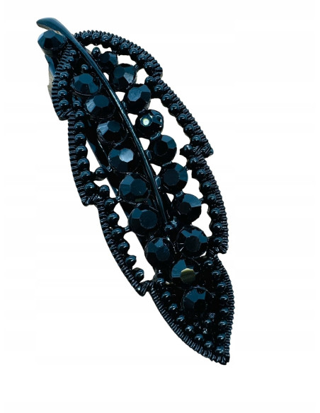 Klamra Francuska z kamieniami cyrkonie CZARNY LIŚĆ Lolita Accessories