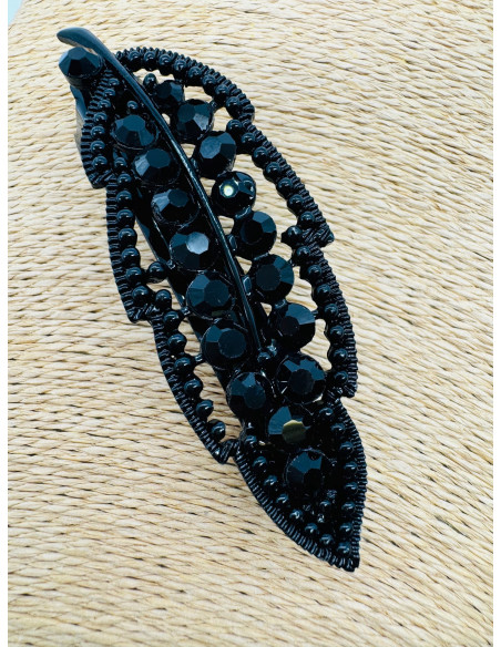 Klamra Francuska z kamieniami cyrkonie CZARNY LIŚĆ Lolita Accessories