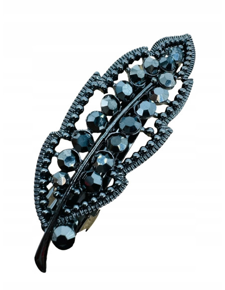 Klamra Francuska z kamieniami GRAFITOWY LIŚĆ Lolita Accessories