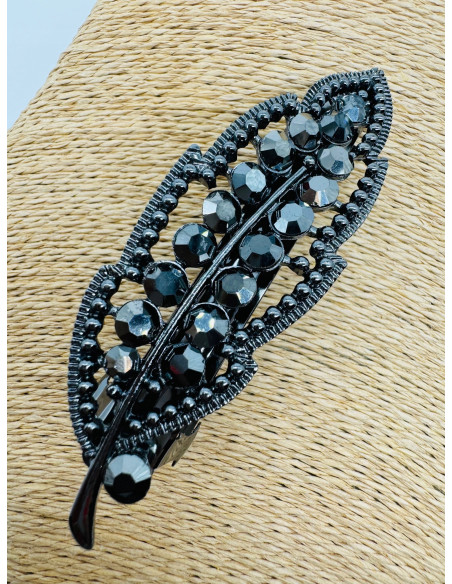 Klamra Francuska z kamieniami GRAFITOWY LIŚĆ Lolita Accessories